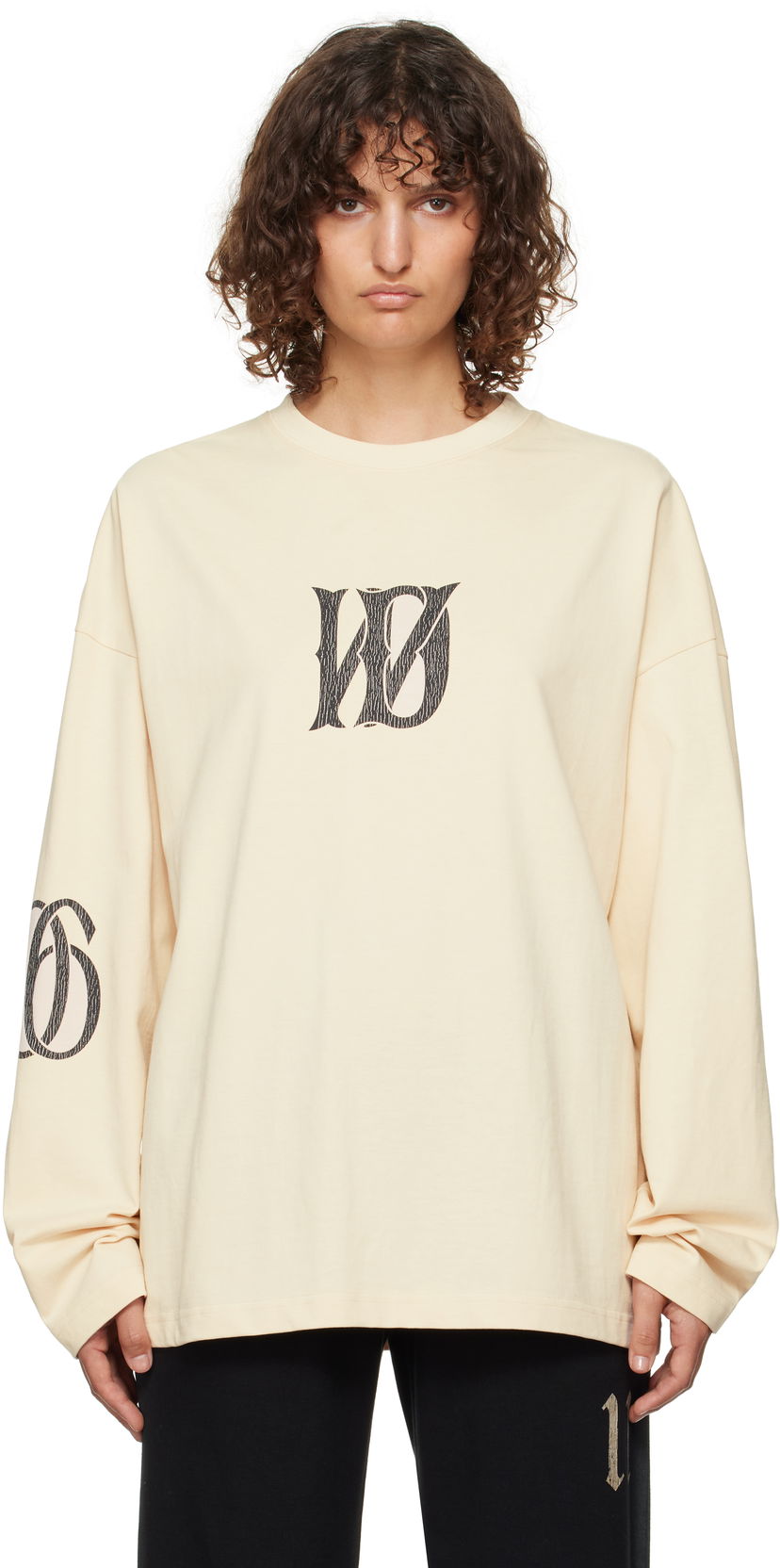 T-shirt We11done Letter Logo Print Long-Sleeved T-Shirt Beige | WD-TT3-24-746-U-BG
