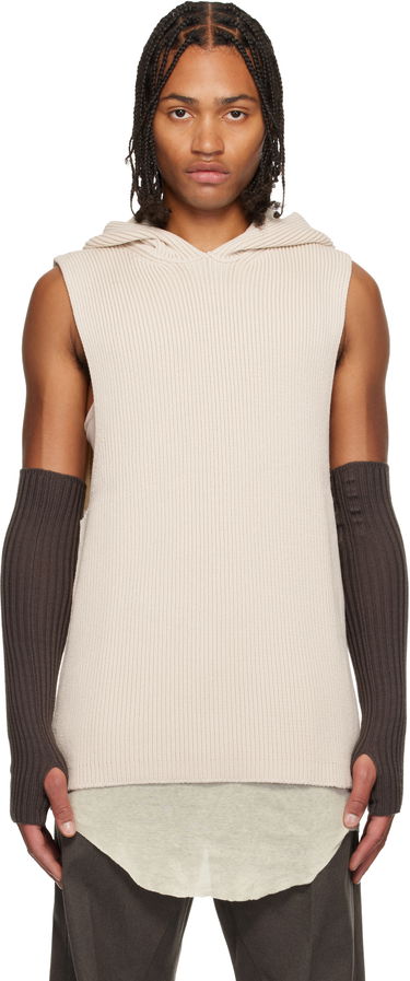 Sweatshirt Rick Owens Rick Owens Ribbed Sleeveless Hoodie with Arm Sleeves Beige | RR02E1680 KWVH, 0