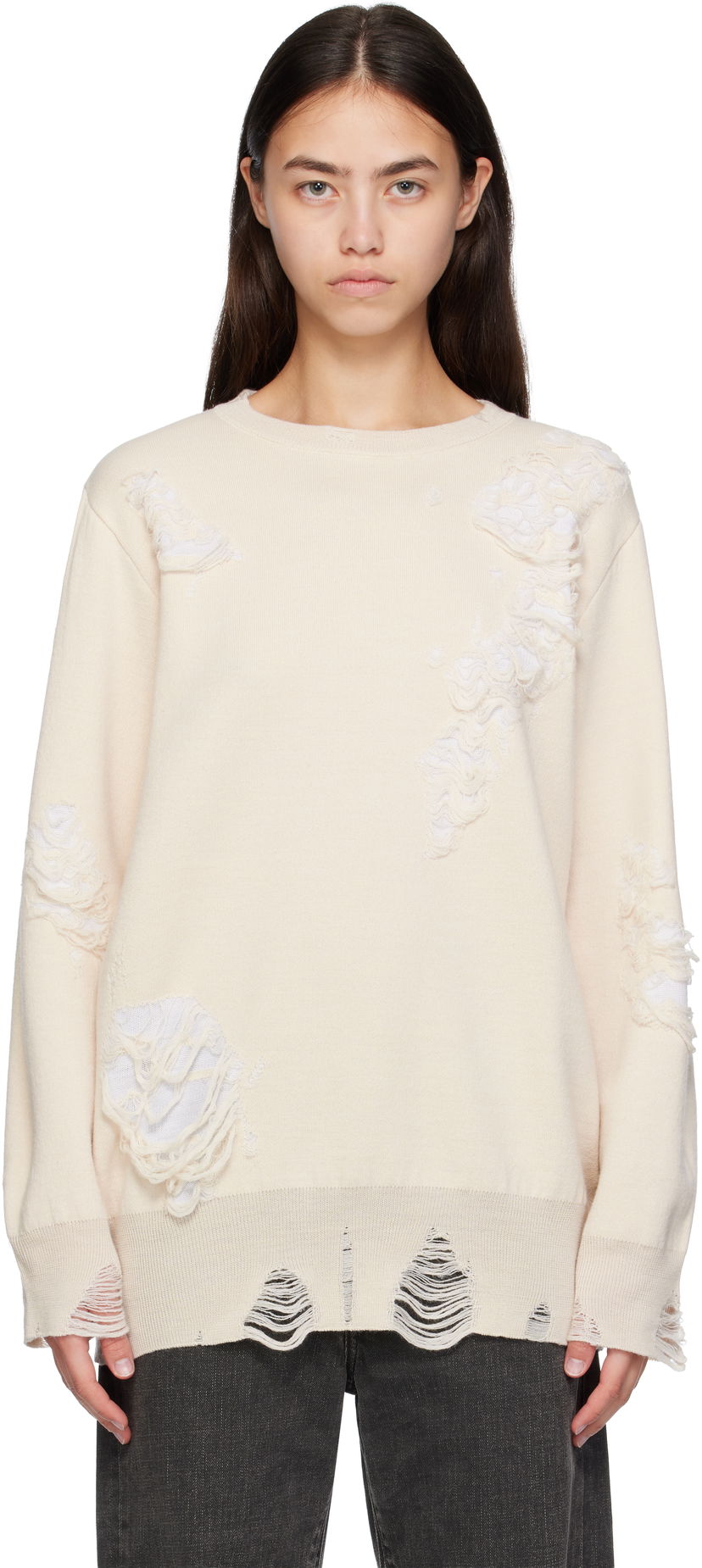 Sweater Maison Margiela MM6 Maison Margiela Double-Faced Distressed Sweater Beige | S52HL0046 M13131