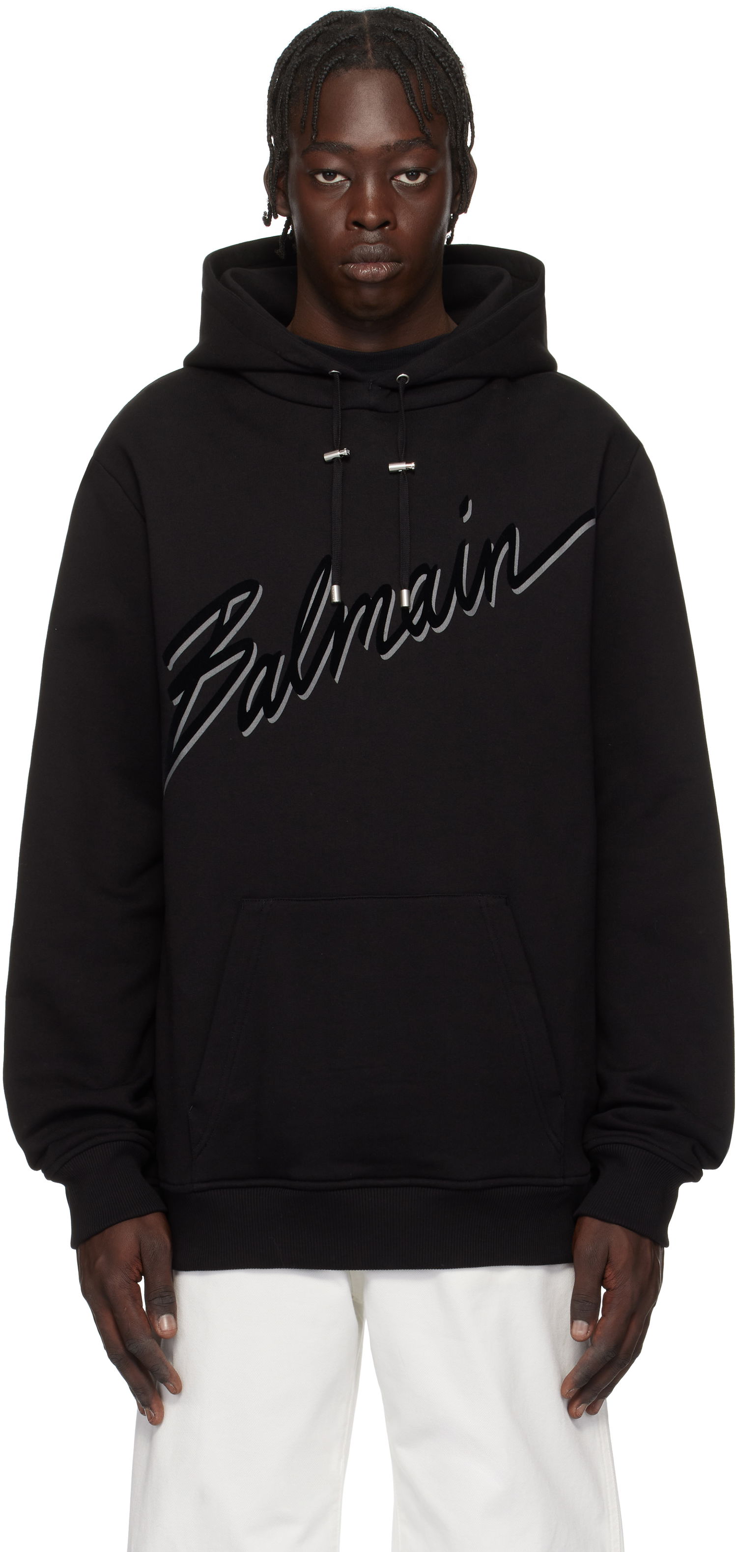 Sweatshirt Balmain Balmain Flocked Letter Hoodie Sort | EH1JT047BC86, 0