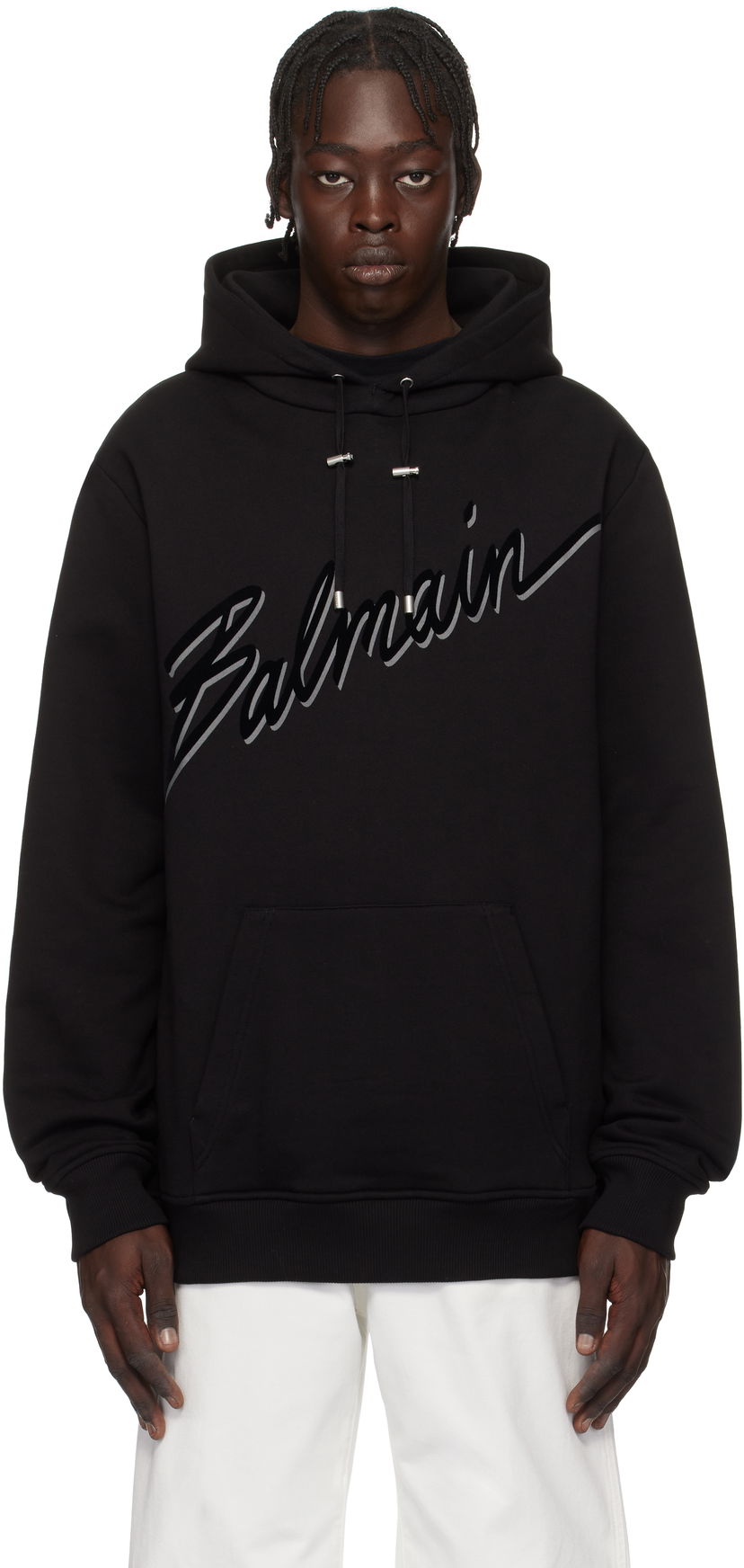 Sweatshirt Balmain Balmain Flocked Letter Hoodie Sort | EH1JT047BC86