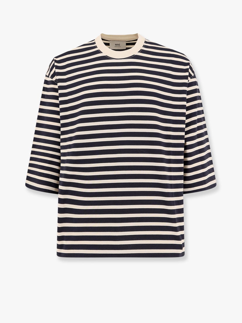 T-shirt AMI Striped T-Shirt AMI Paris Mørkeblå | UTS056JE01214330