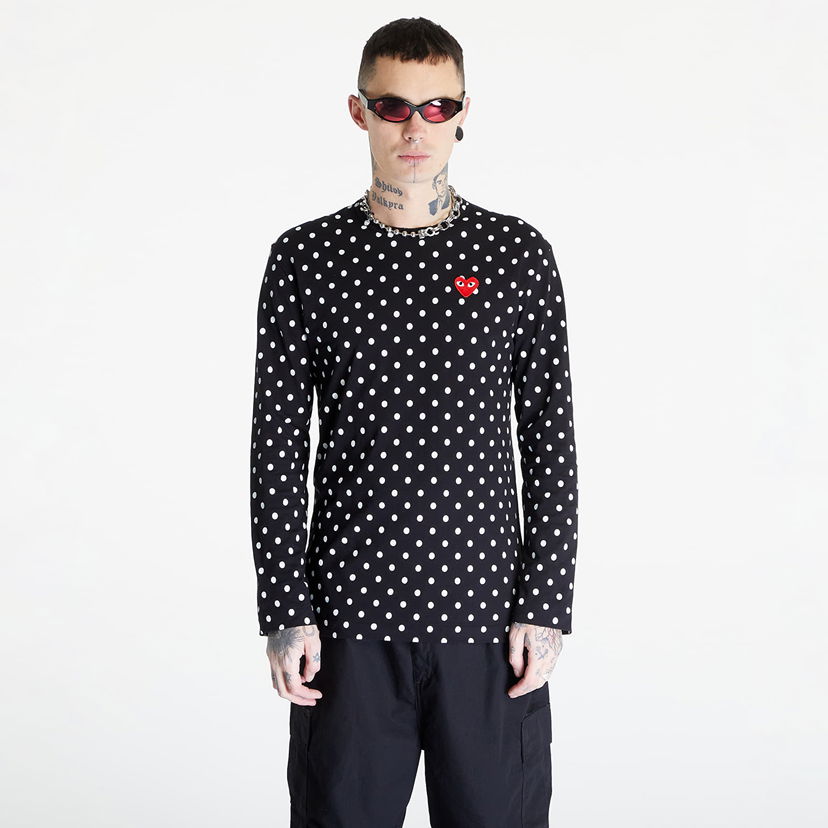 T-shirt Comme des Garçons PLAY Heart Logo Long Sleeve Tee UNISEX Sort | AZT166 black