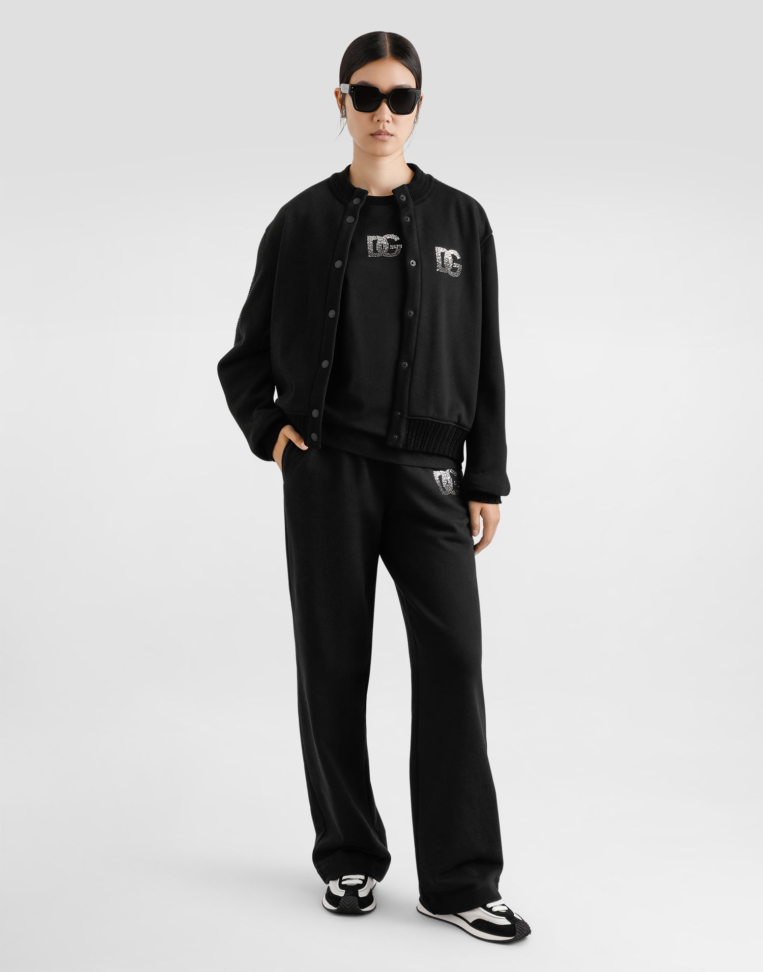 Joggingbukser Dolce & Gabbana Dolce & Gabbana Jersey Jogging Pants with Rhinestone DG Logo Sort | FTC91ZGDCXWN0000, 1