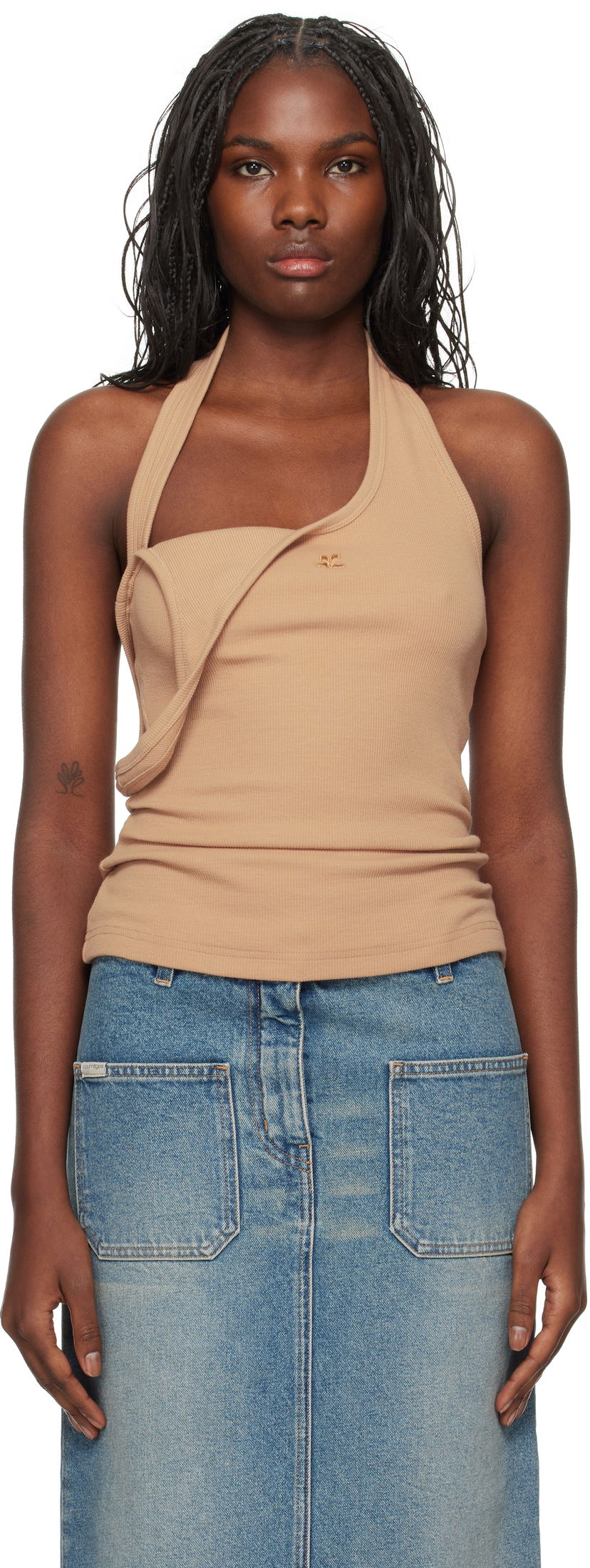 Tanktop Courrèges Asymmetric Rib Tank Top Brun | 424JTO353JS0121