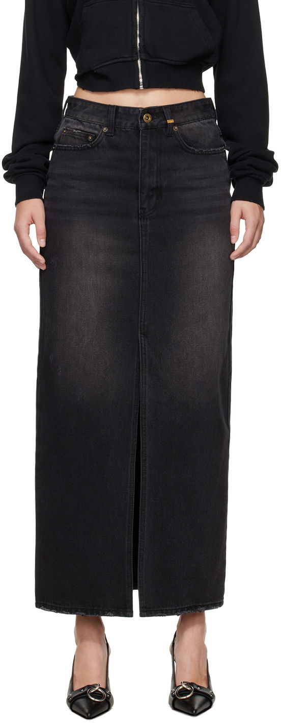 Nederdel We11done We11done Washed Denim Maxi Skirt Sort | WD-DS2-24-373-W-BK, 0