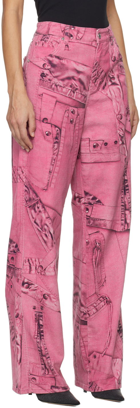 Jeans Blumarine Blumarine Trompe L'œil Print Wide-Leg Jeans Lyserød | P422J128A, 1