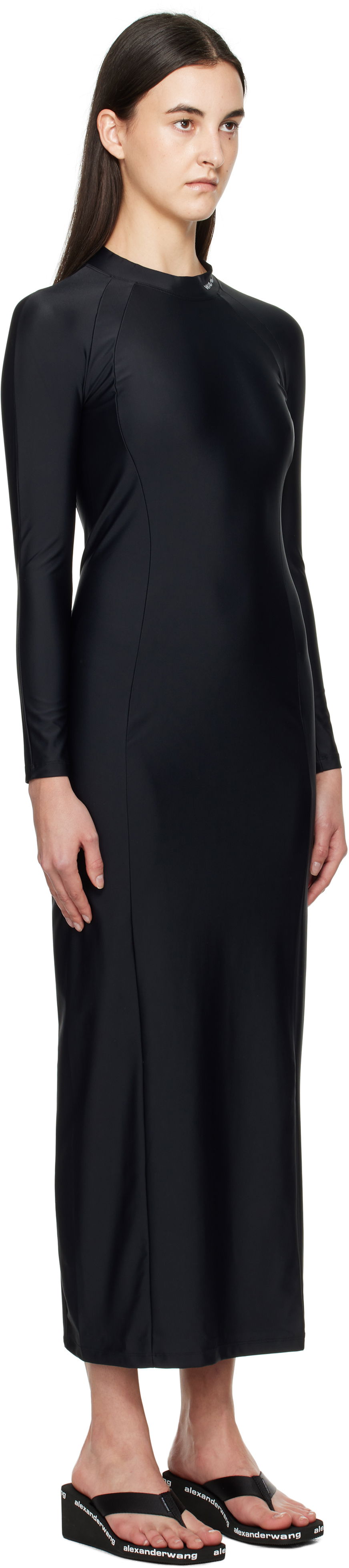 Kjole Alexander Wang Alexander Wang Rashguard Long Sleeve Maxi Dress Sort | 4CC1256293, 1