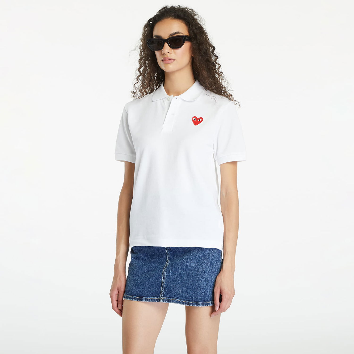 T-shirt Comme des Garçons PLAY Emblem Knit Short Sleeve Tee UNISEX White Hvid | AX-T006 WHITE, 0