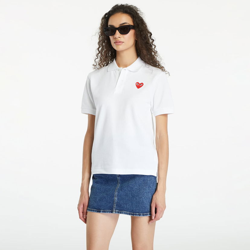 T-shirt Comme des Garçons PLAY Emblem Knit Short Sleeve Tee UNISEX White Hvid | AX-T006 WHITE