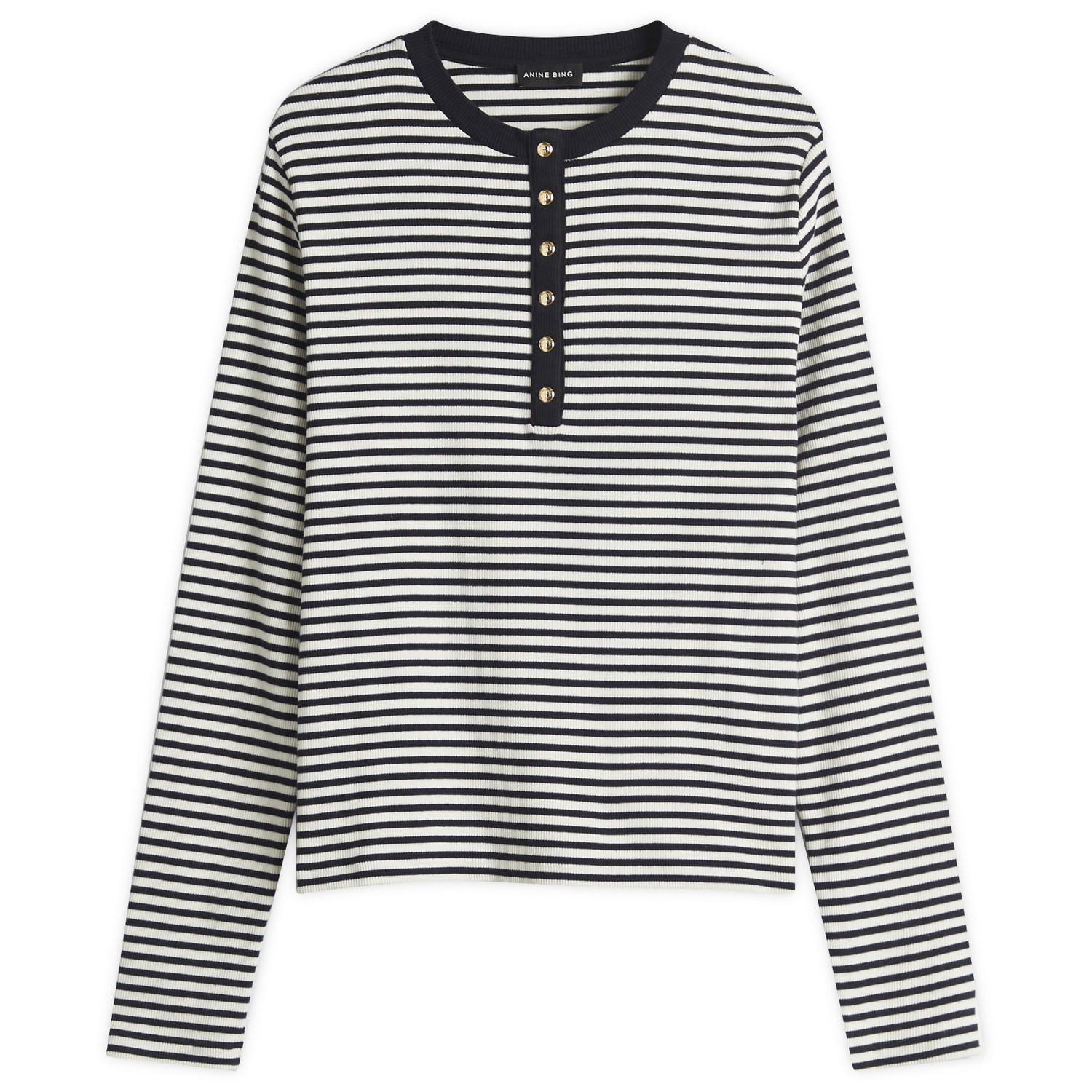 T-shirt Anine Bing Anine Bing Alessia Striped Henley Long Sleeve T-Shirt Flerfarvet | A-08-10314-MTL2, 1