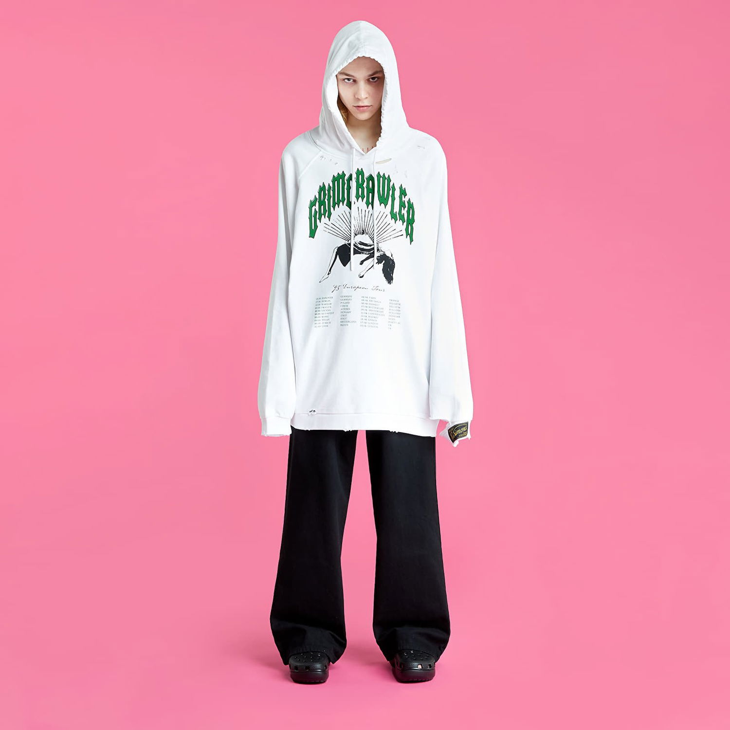 Sweatshirt RAF SIMONS Destroyed Oversized Hoodie Hvid | 221-M176-19003-0010, 0