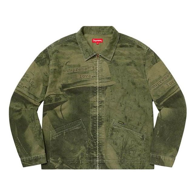 Jakke Supreme Supreme Is Love Denim Work Jacket Grøn | SUP-FW19-060
