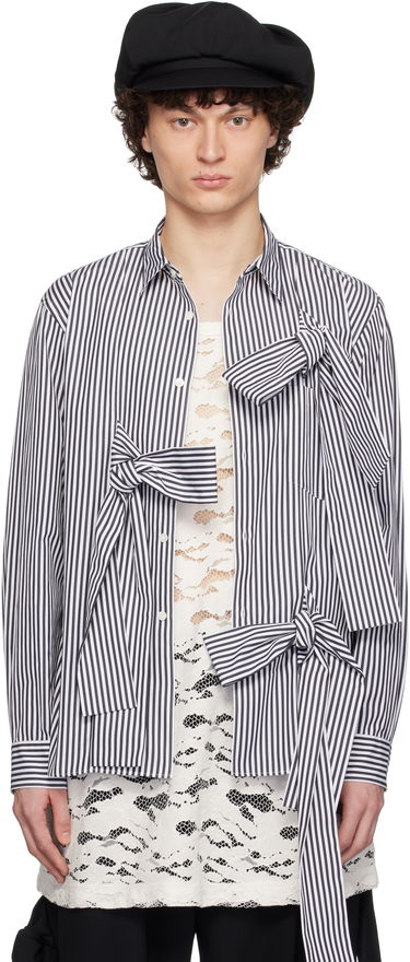 Skjorte Comme des Garçons Homme Plus Broad Stripe Tie Shirt Mørkeblå | PO-B018-051, 0