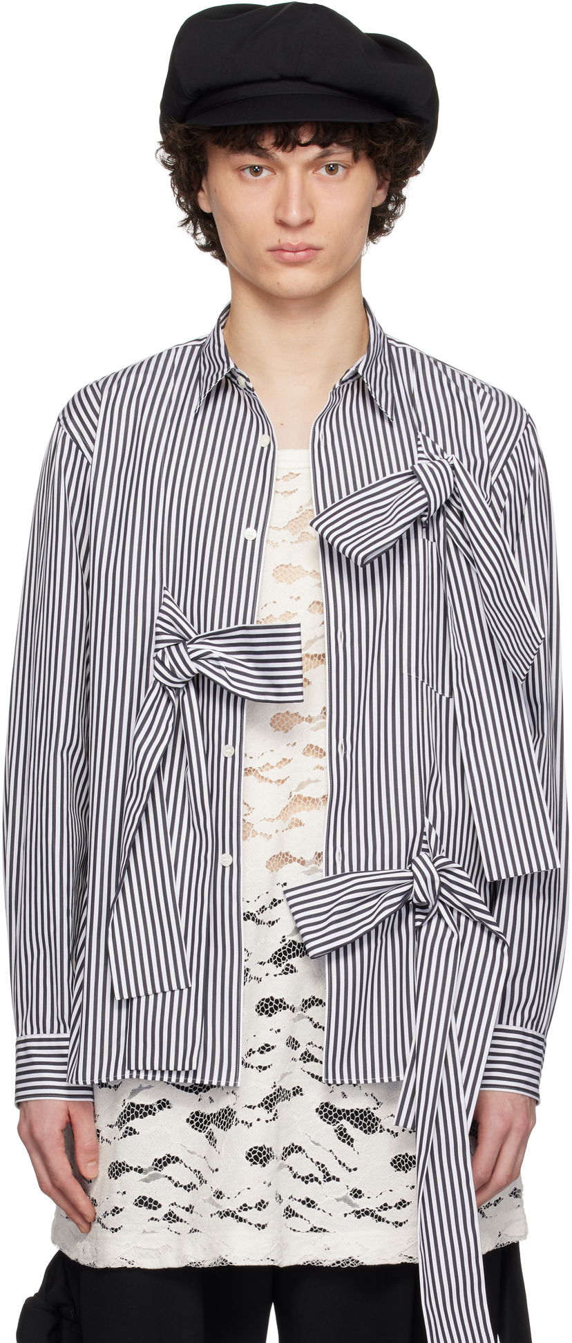 Skjorte Comme des Garçons Homme Plus Broad Stripe Tie Shirt Mørkeblå | PO-B018-051