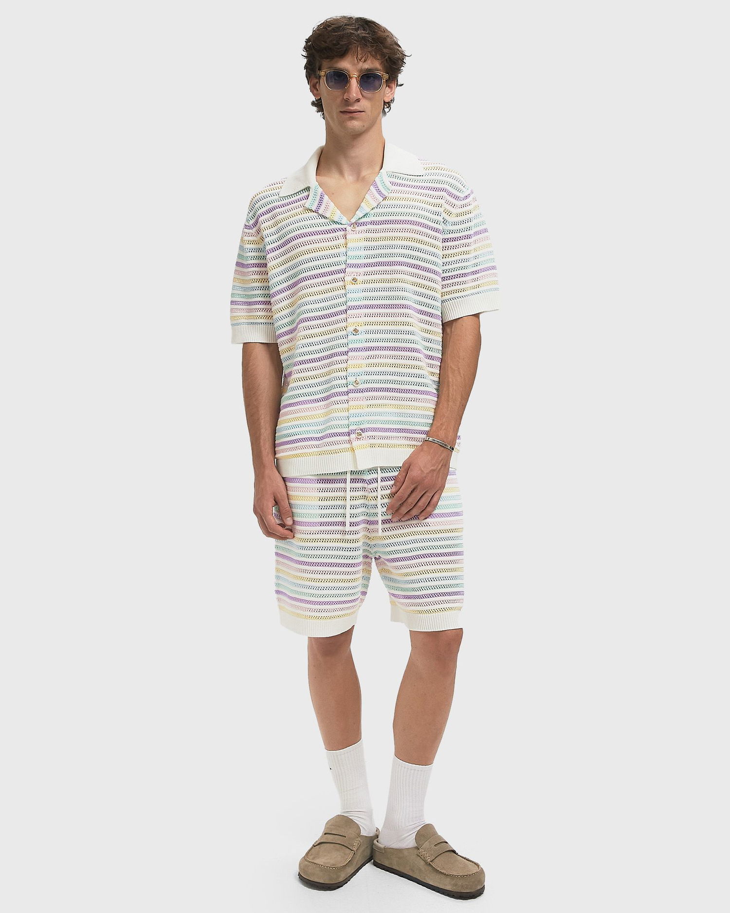 Polo skjorte Casablanca Crochet Knit Striped Polo Shirt Flerfarvet | M-AW25-KW-1097-01, 1
