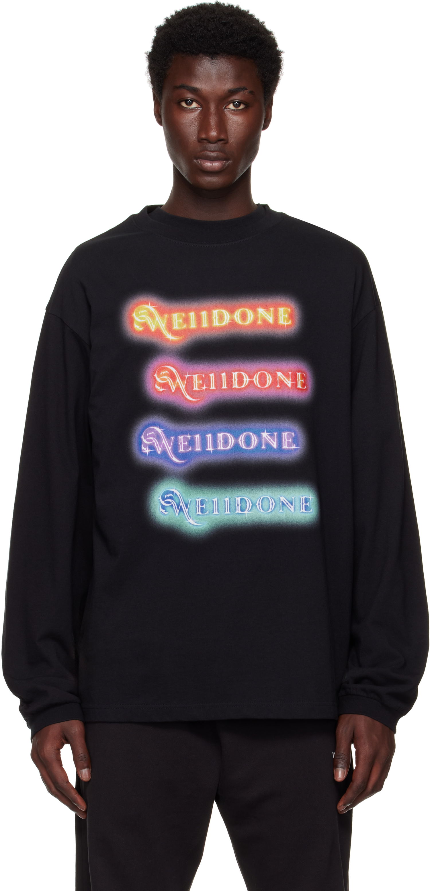T-shirt We11done We11done Neon Logo Long Sleeve T-Shirt Sort | WD-TT2-25-754-U-BK, 0