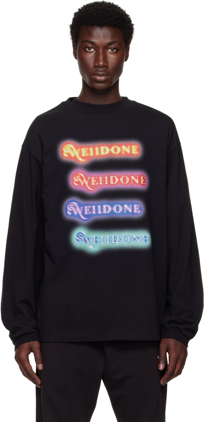 T-shirt We11done We11done Neon Logo Long Sleeve T-Shirt Sort | WD-TT2-25-754-U-BK