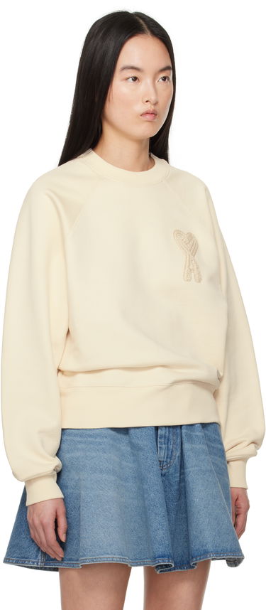 Sweater AMI AMI Paris Cotton Ami de Coeur Patch Sweatshirt Beige | USW055.747, 4