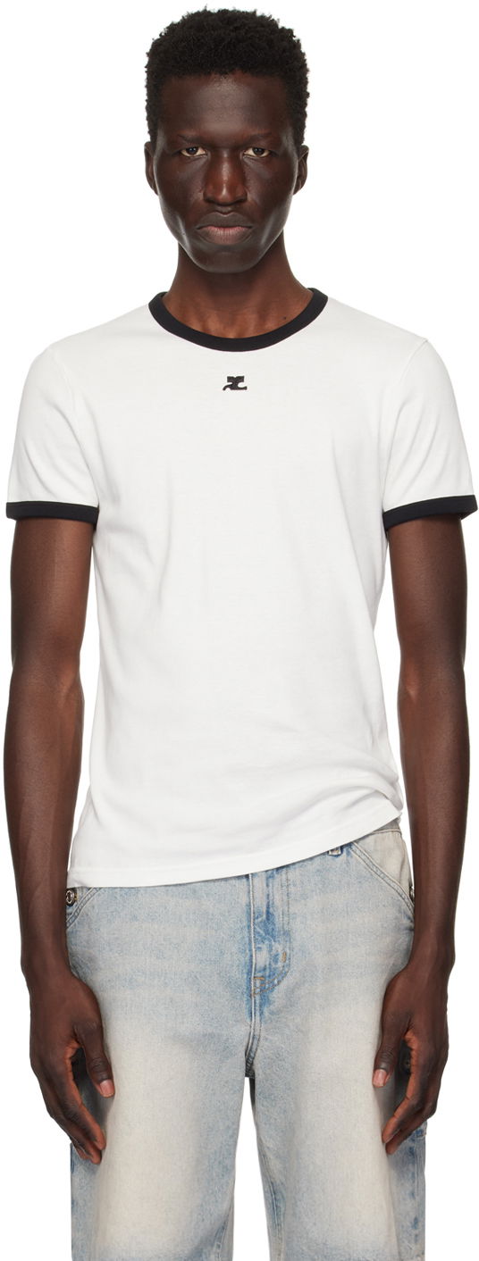 T-shirt Courrèges Courrèges Signature Contrast T-Shirt Hvid | VESJTS020JS0070