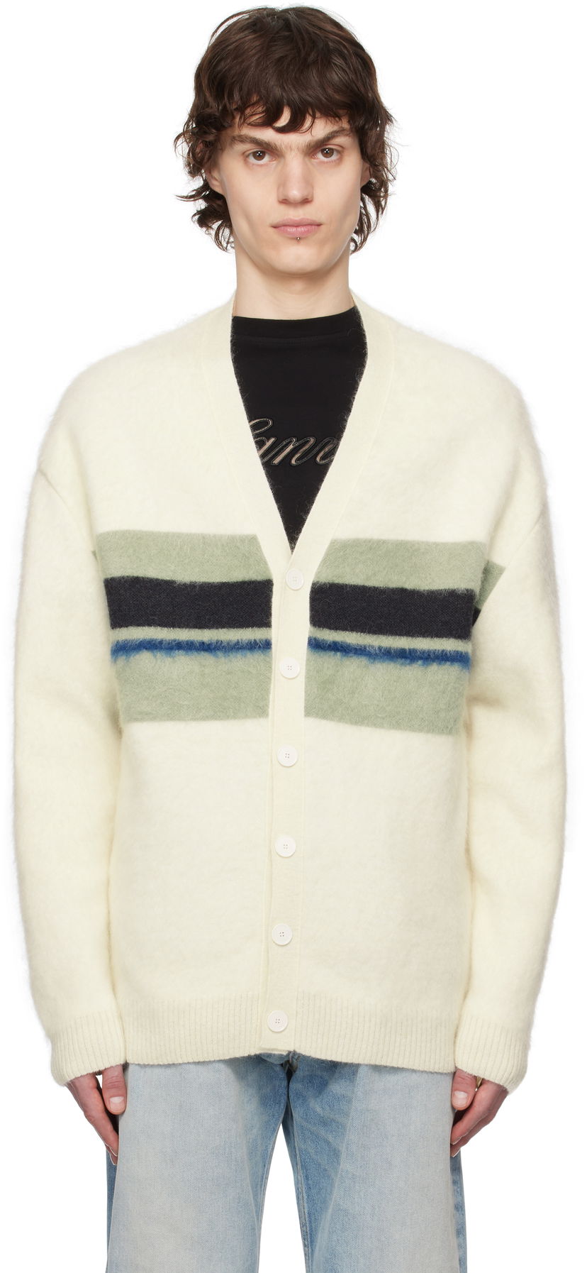 Sweater LANVIN Lanvin Striped Brushed Mohair Cardigan Hvid | RM-CA0034-K052-P25