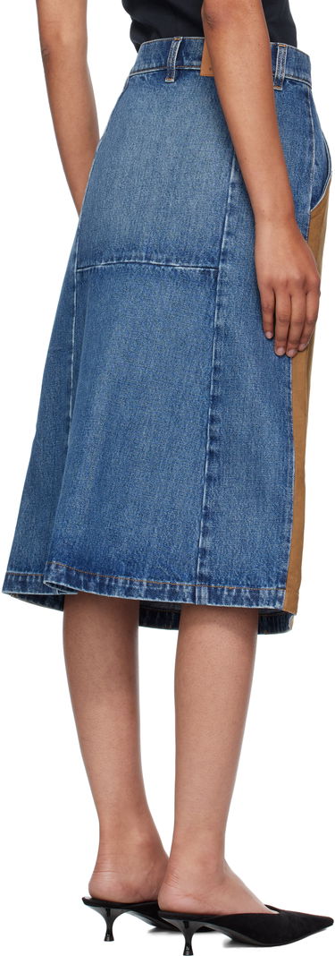 Nederdel Stella McCartney Stella McCartney Mixed Denim & Faux-Suede Midi Skirt Blå | 6D04043SQH25, 2