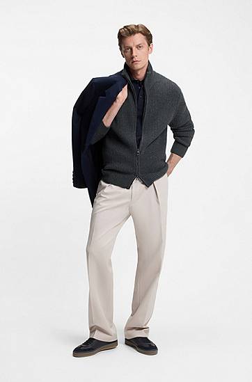 Sweater BOSS BECKHAM x BOSS Zip-Up Cardigan in Wool and Cashmere Grå | 50554340, 1