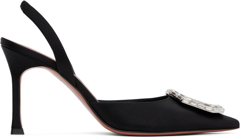 Sneakers og sko Amina Muaddi Sling 90 Satin Heels with Crystal Buckle Sort | CAMELIA SLING 90 SR SATIN