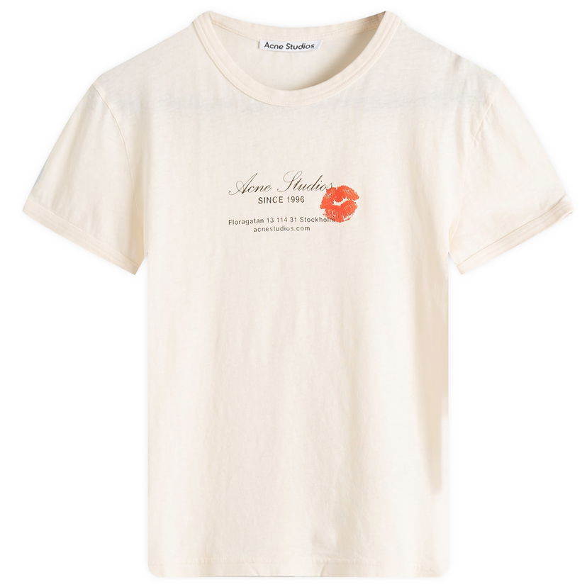 T-shirt Acne Studios Acne Studios Etza Kiss Business Card Logo Shrunken T-Shirt, Size Large Beige | AL0460-AR8