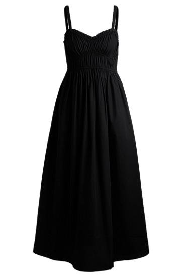 Kjole BOSS Ruched Bodice Cotton-Poplin Midi Dress Sort | 50537919, 0