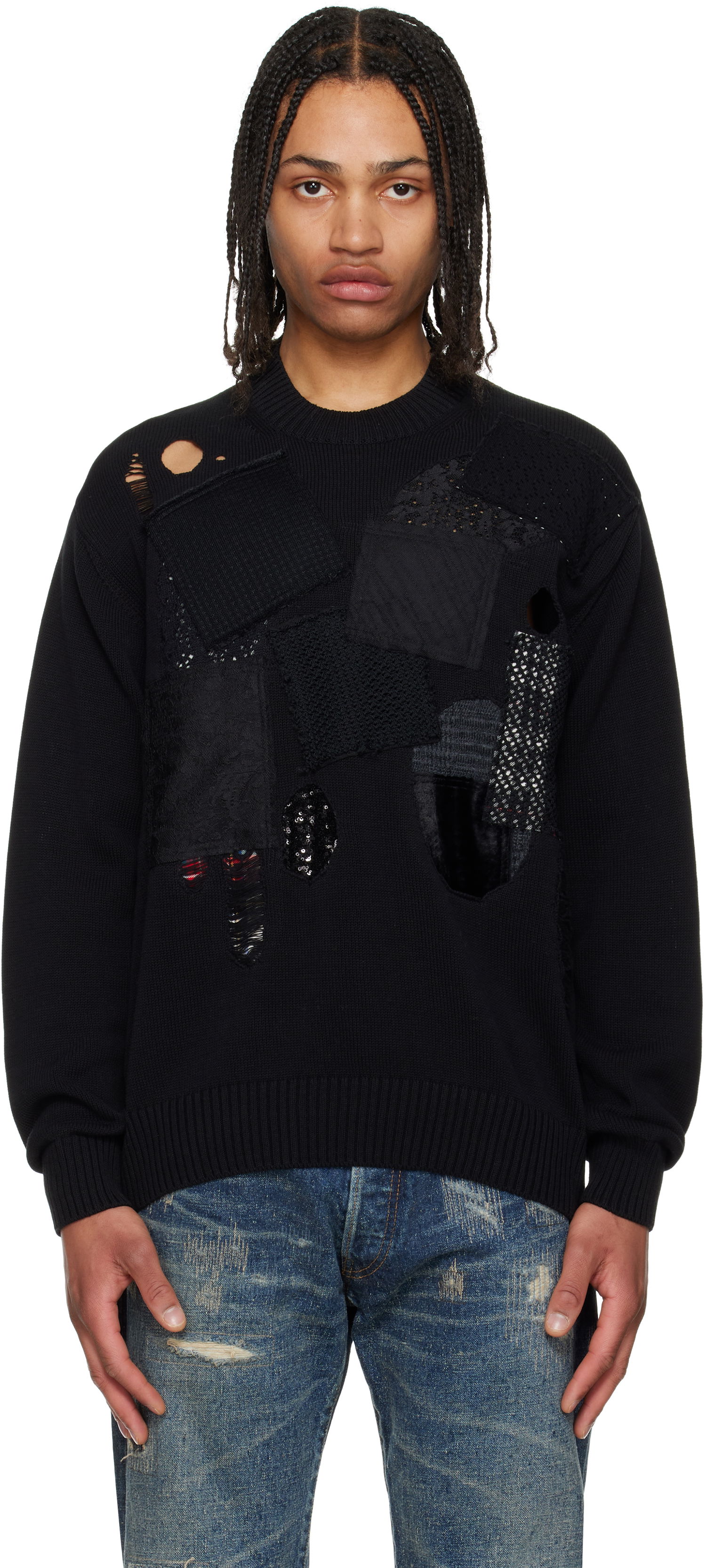 Sweater Junya Watanabe Junya Watanabe Patchwork Knit Sweater Sort | WO-N006-051, 0