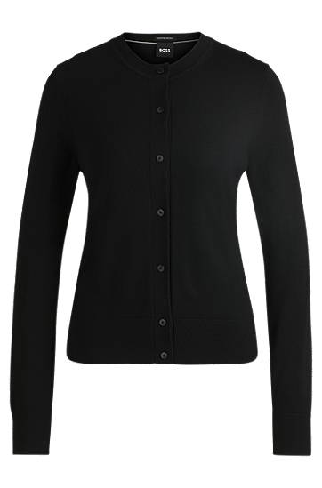 Sweater BOSS Merino Wool Button Cardigan Sort | 50492552, 0