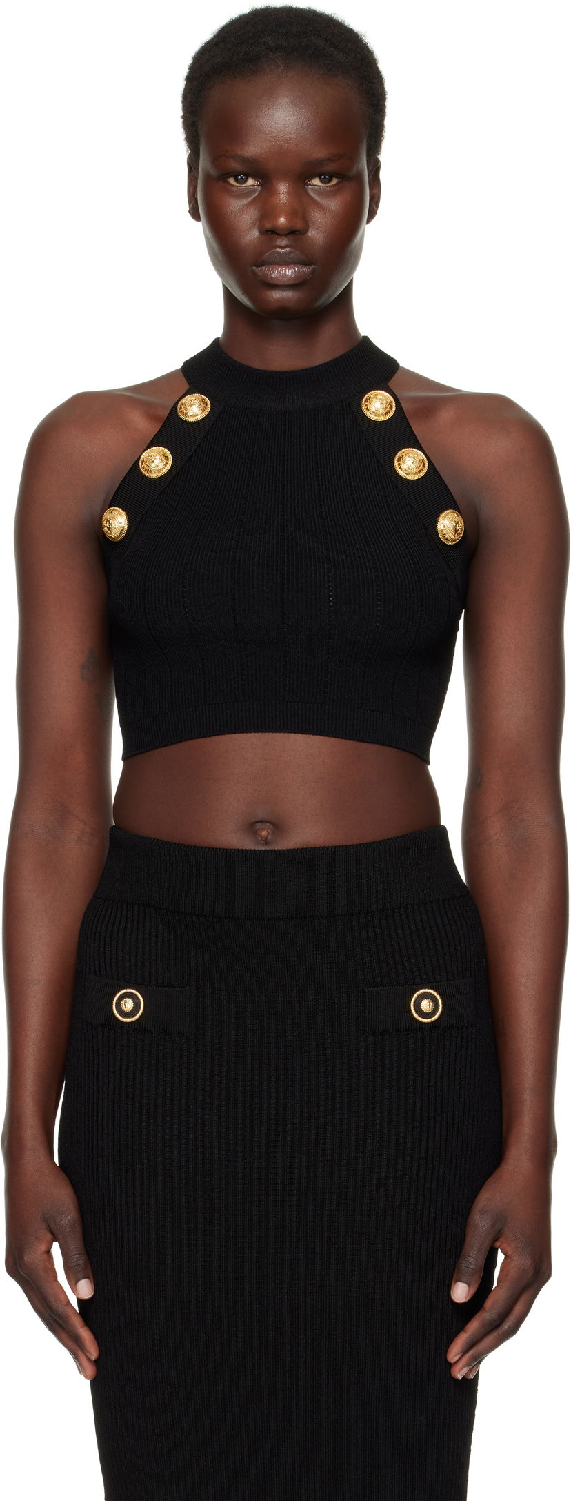 Nederdel Balmain Balmain Halterneck Knit Cropped Top Sort | EF1AB390KB07