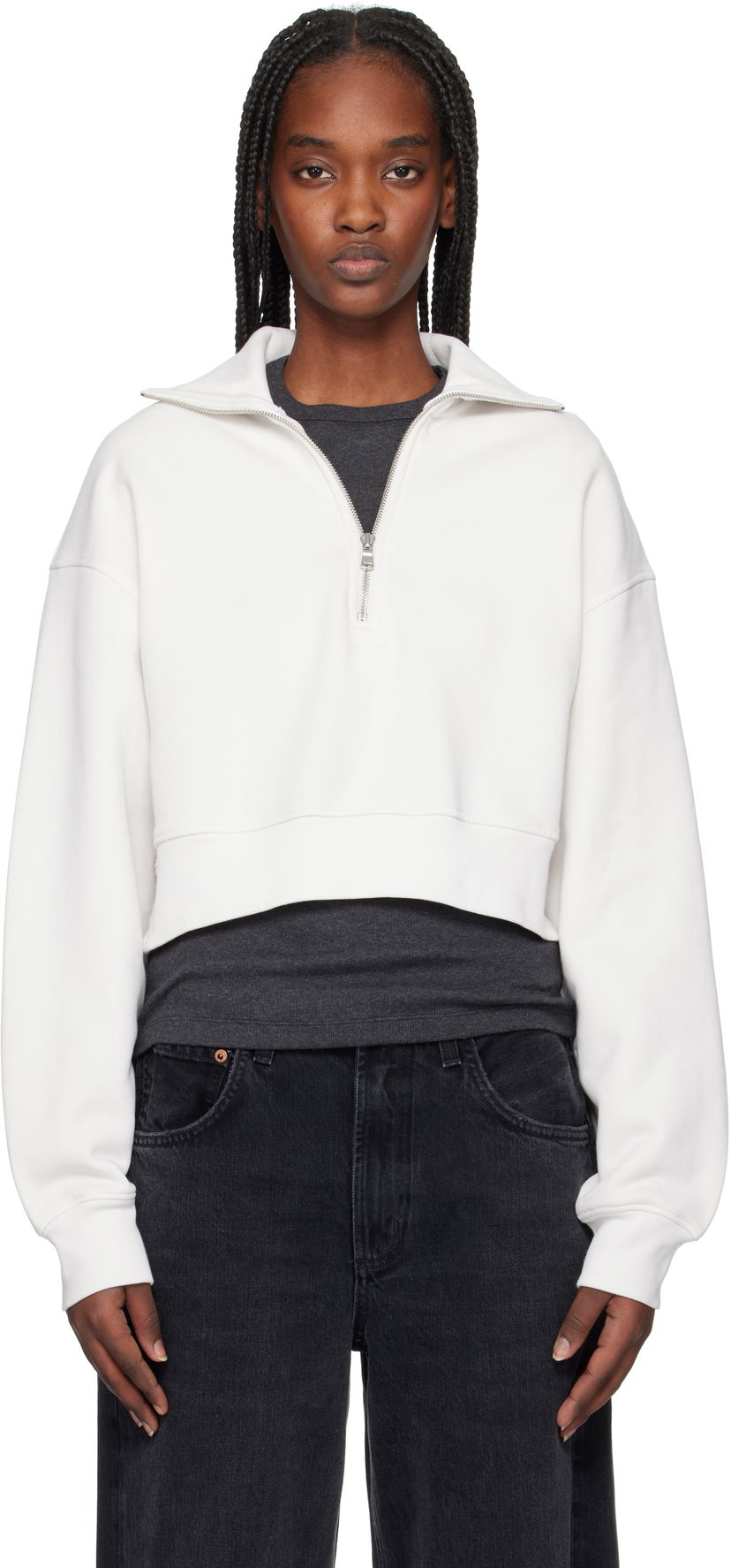 Sweatshirt AGOLDE AGOLDE Bethan Cropped Quarter Zip Sweatshirt Hvid | A7349-1697