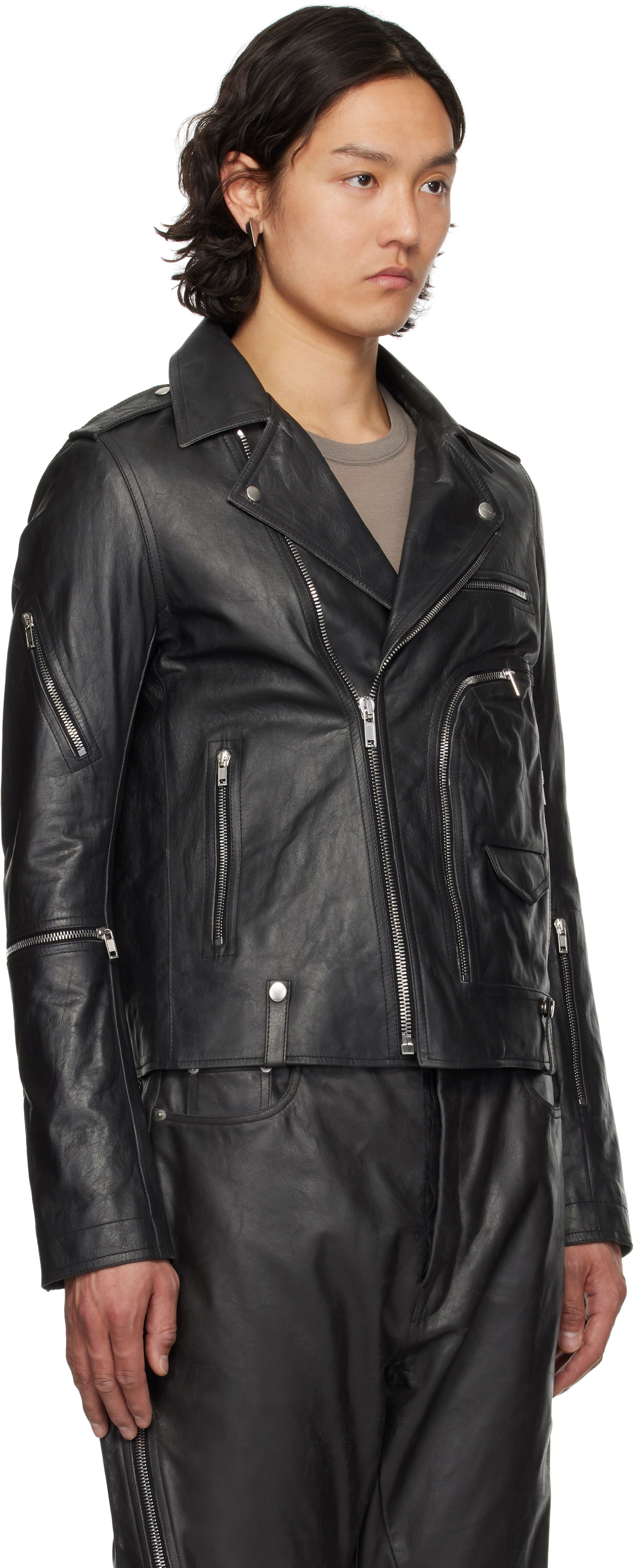 Jakke Rick Owens Rick Owens Hollywood Bauhaus Stooges Leather Jacket Sort | RU01E5765 LTP, 1