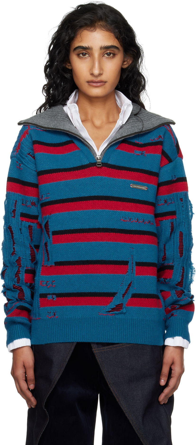 Sweater Andersson Bell Andersson Bell Stripe Jacquard Half Zip-Up Sweater Blå | atb1331m