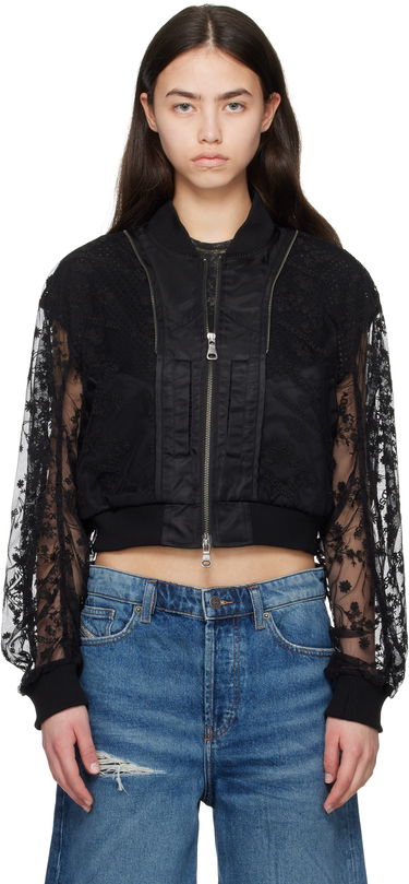 Bomberjakke Andersson Bell Andersson Bell Layered Logo Lace Short Bomber Jacket Sort | awa702w, 0