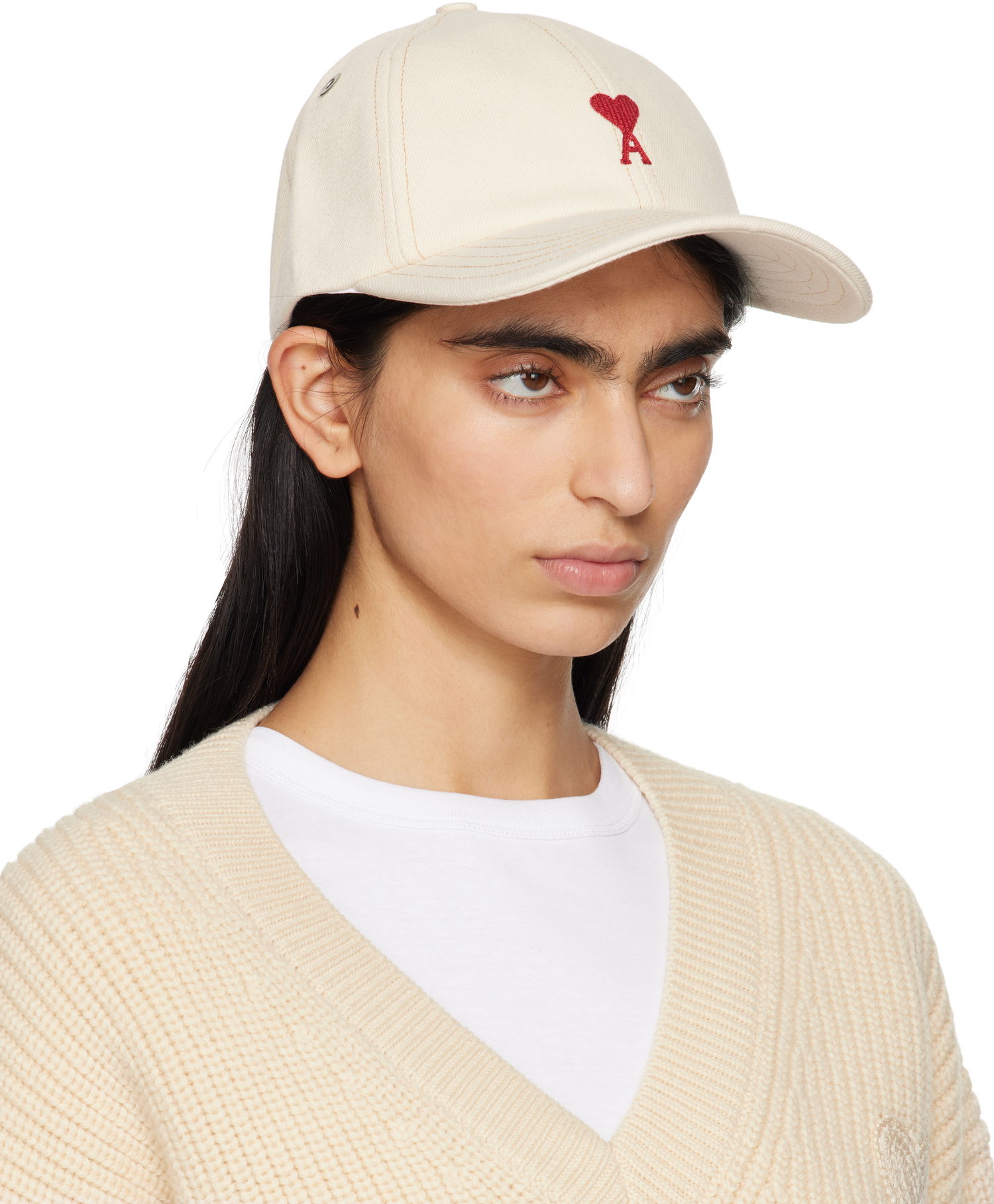 Kasket AMI AMI Paris Ami de Coeur Embroidered Cotton Baseball Cap Beige | UCP116.DE0039, 1