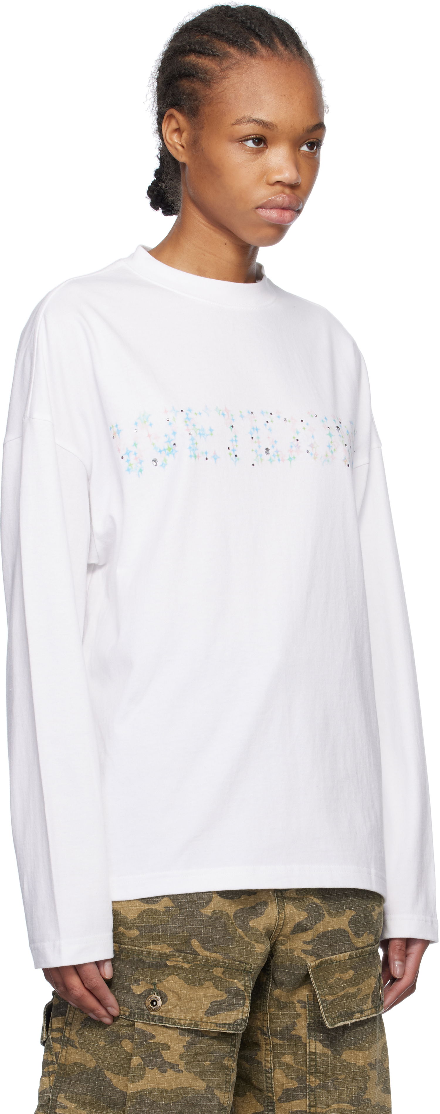 T-shirt We11done We11done Sparkle Logo Long Sleeve T-Shirt Hvid | WD-TT0-25-742-U-WH, 1