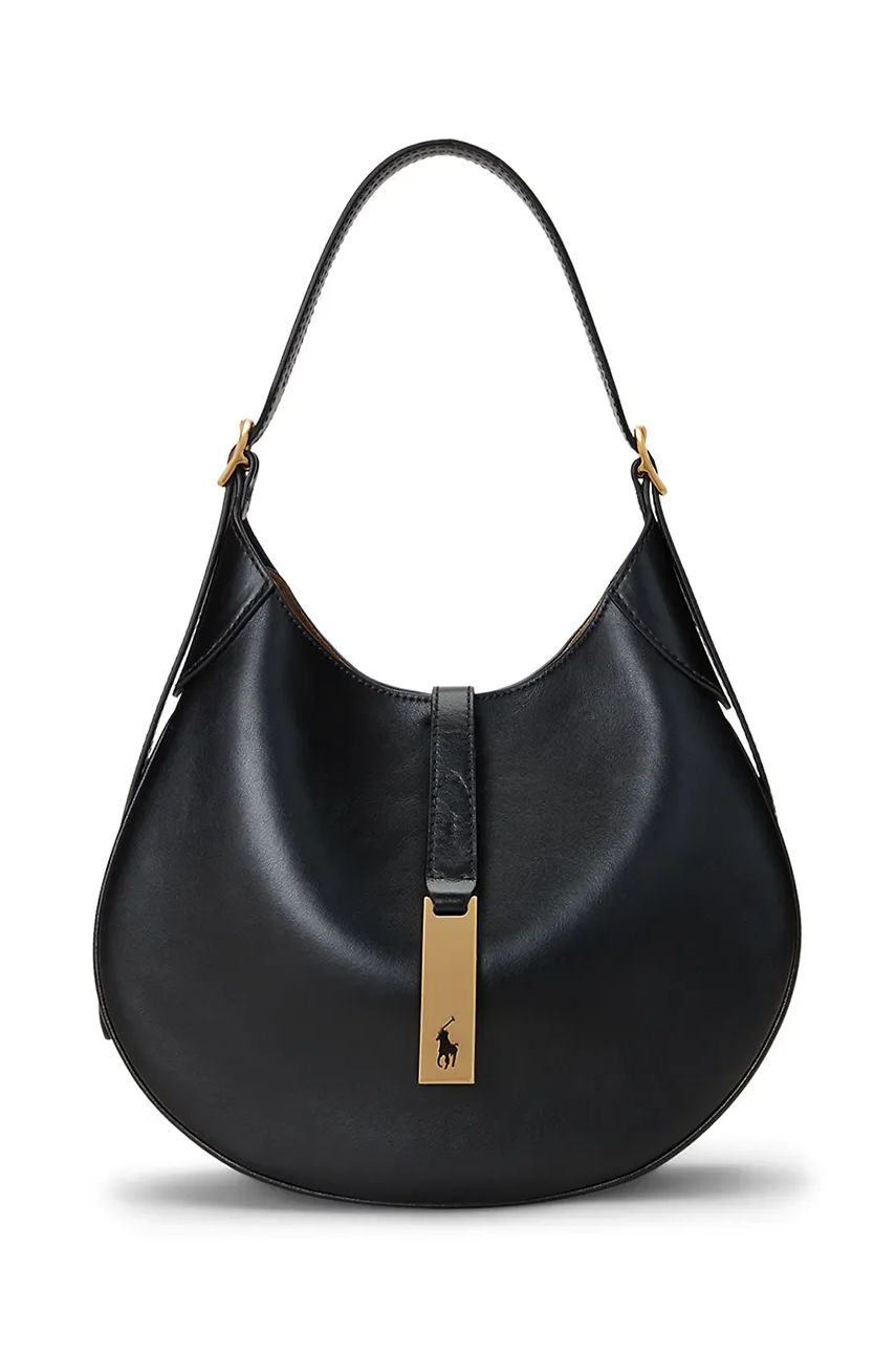Håndtaske Polo by Ralph Lauren Leather Hobo Bag Sort | 428944017, 0