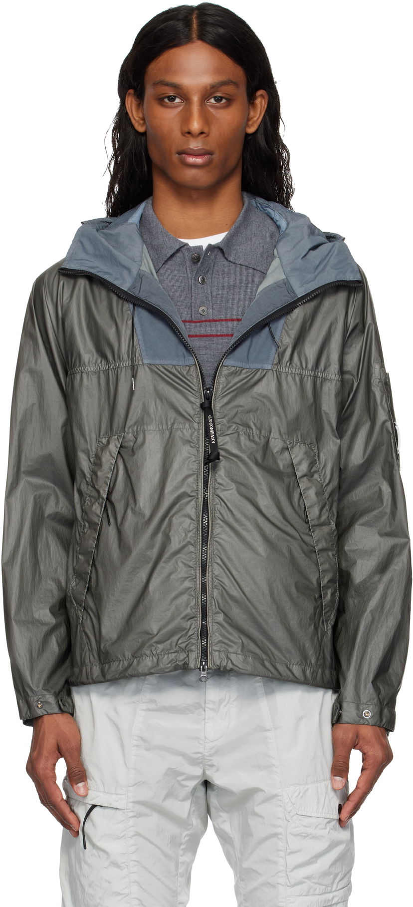 Vindjakke C.P. Company C.P. Company CS II Mixed Hooded Lens Jacket Grå | 18CMOW036A-110030G