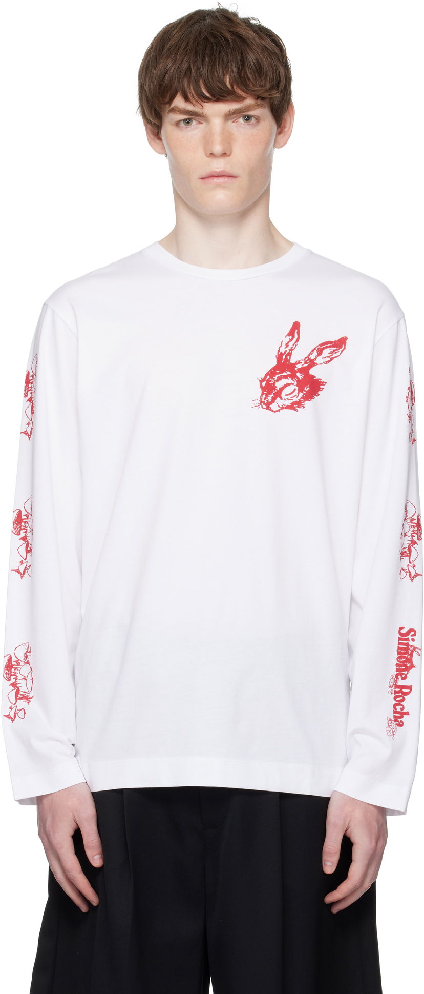 T-shirt Simone Rocha Simone Rocha Tortoise & Hare Graphic Long Sleeve T-Shirt Hvid | 5194P51-M 0569