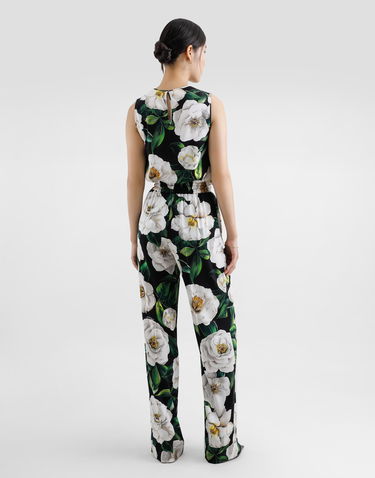 Tanktop Dolce & Gabbana Dolce & Gabbana Sleeveless Gardenia Print Charmeuse Top Sort | F7AO3TFSA7FHN5JB, 2
