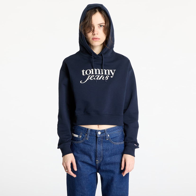 Sweatshirt Tommy Hilfiger Tommy Jeans Relaxed Cropped Script Hoodie Mørkeblå | DW0DW20306 C1G