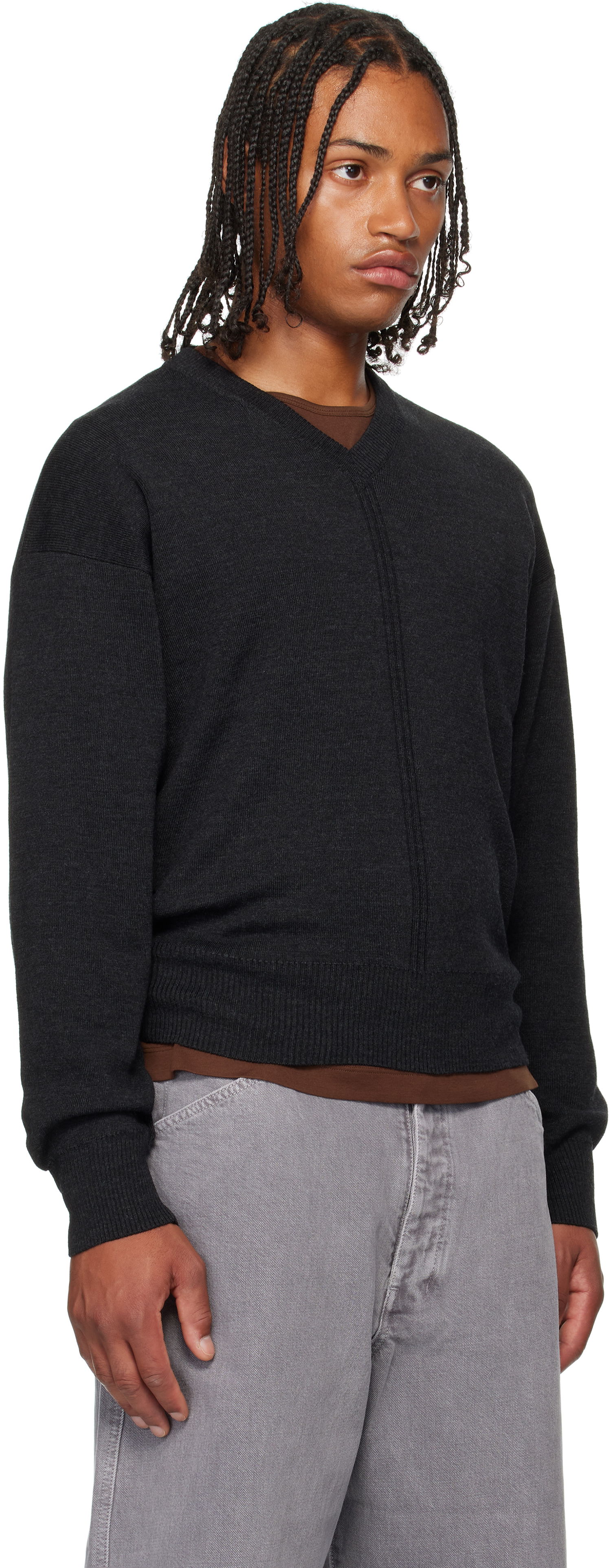 Sweater LEMAIRE LEMAIRE V-Neck Sweater Sort | TO1430 LK087, 1