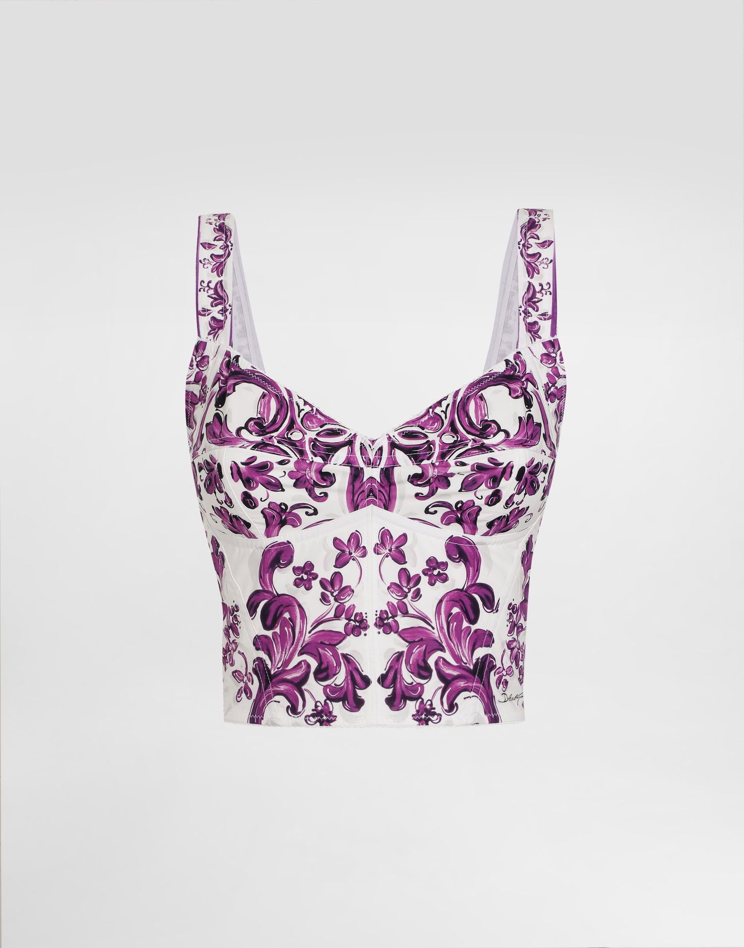 Crop top Dolce & Gabbana Dolce & Gabbana Majolica Print Poplin Bustier Lilla | F7BB1TFI5LSHD5DQ, 0