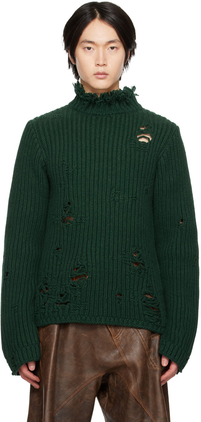Sweater JW Anderson Green Distressed Turtleneck Grøn | KW0792-YN0248