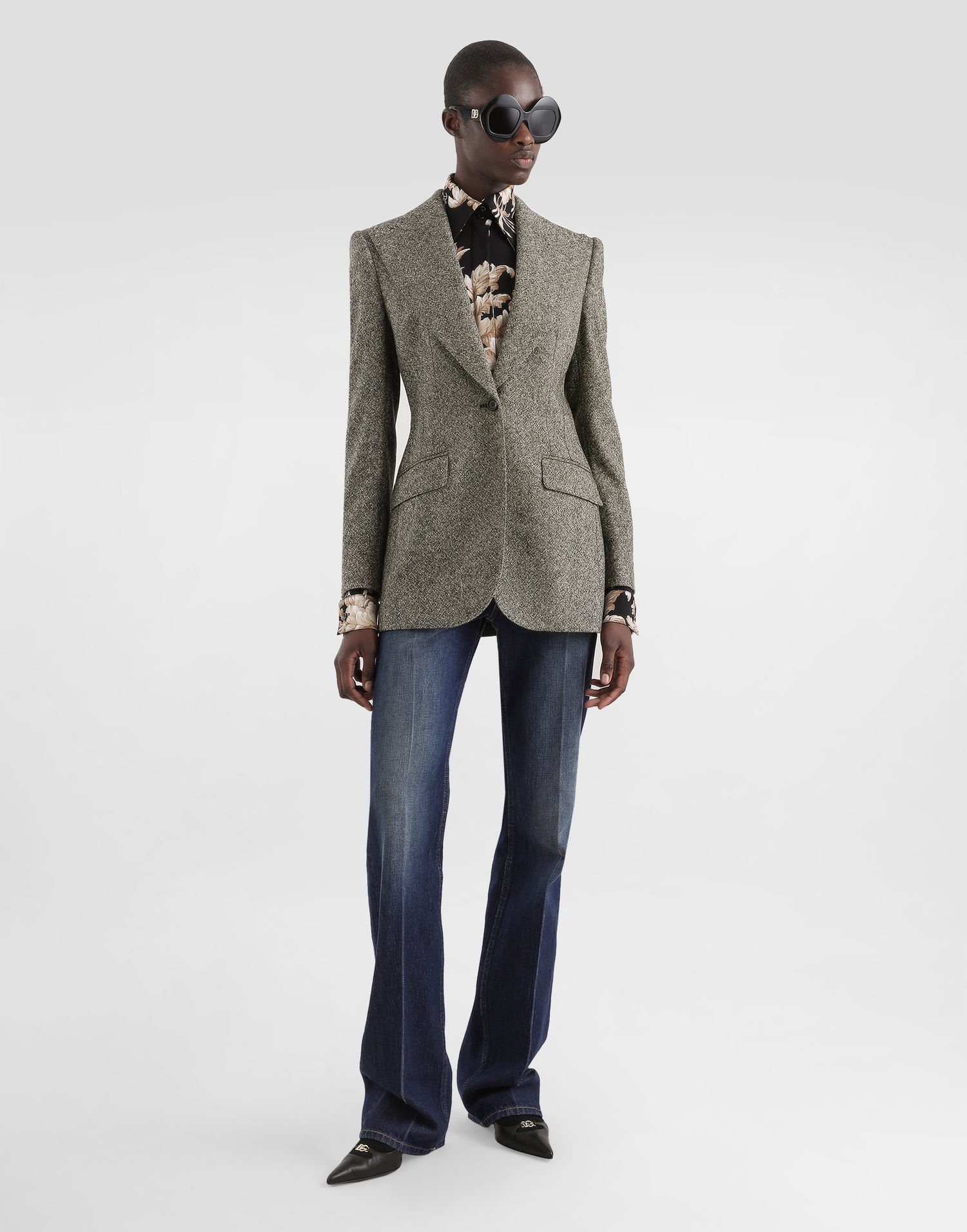 Jakke Dolce & Gabbana Dolce & Gabbana Single-Breasted Dotted Wool Jacket Grå | F29QGTFMBARS8030, 1