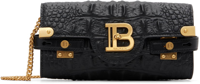 Skuldertaske Balmain B-Buzz 23 Croc-Embossed Calfskin Chain Bag Sort | FN0LE596LOBC