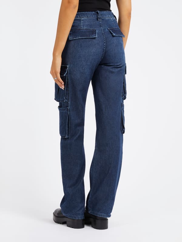Cargo bukser GUESS High Rise Cargo Denim Pant Mørkeblå | W4RA97D58L0, 0